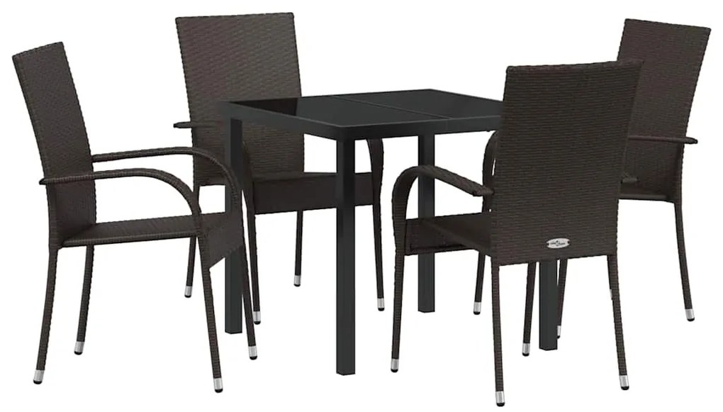 Conjunto de Jantar para Jardim 5 pcs Castanho Rattan de PE