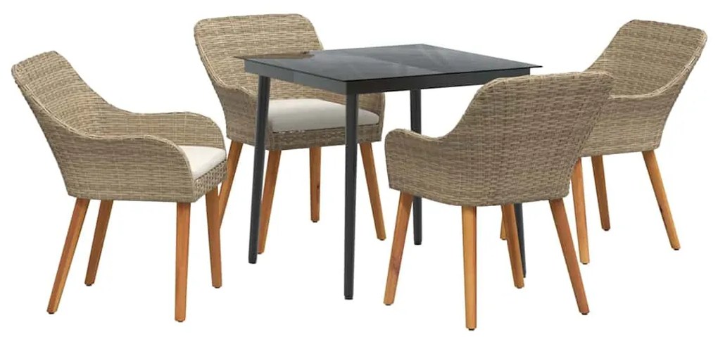 Conjunto de Jantar de Jardim 5 Peças Bege em Rattan Sintético