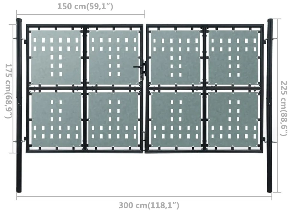 Portão de cerca com porta única 300x225 cm preto