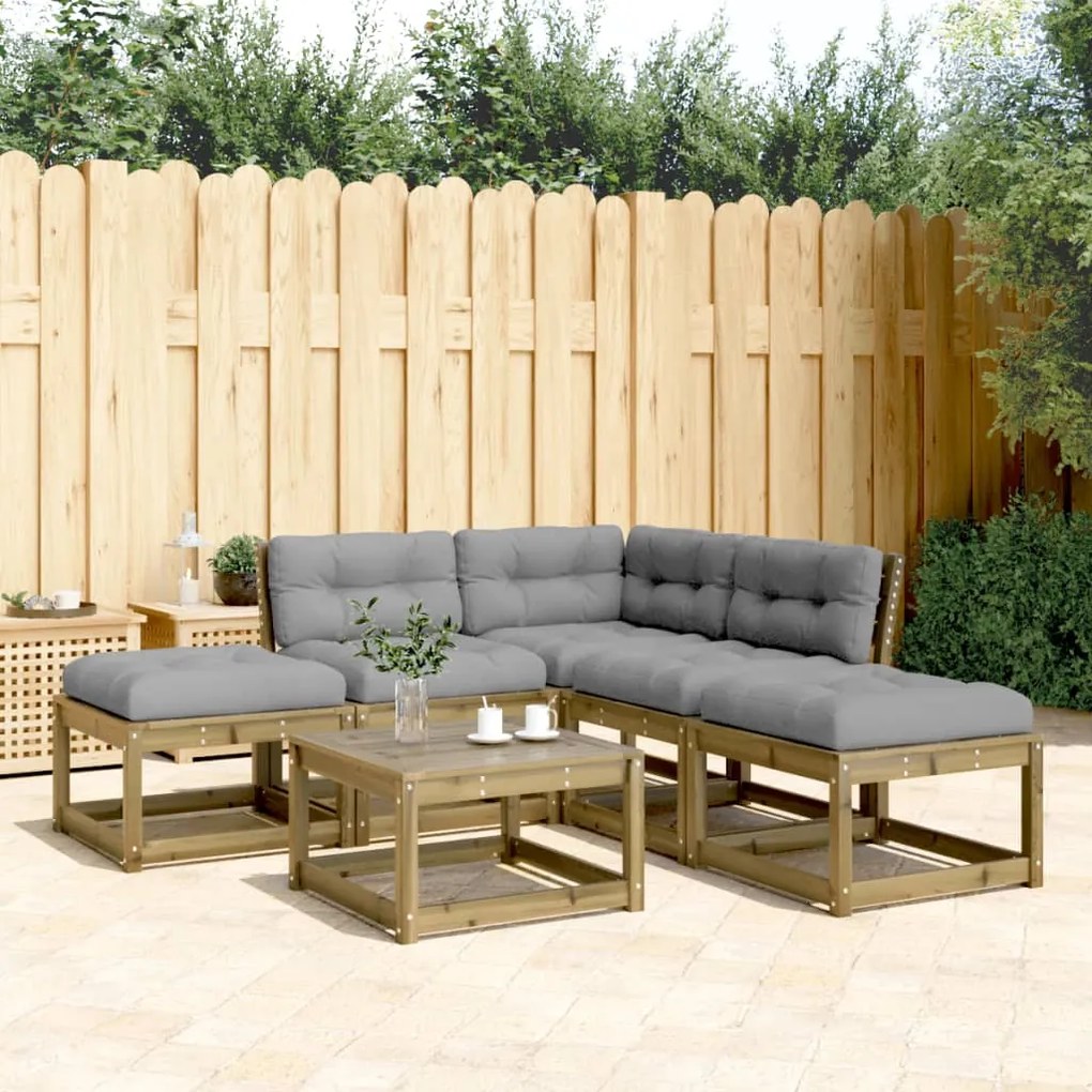 vidaXL 5 pcs conjunto sofás de jardim c/ almofadões pinho impregnado