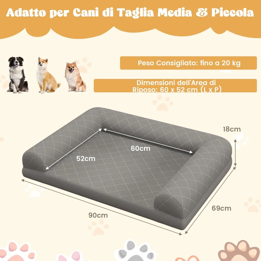 Cama de espuma viscoelástica para animais de estimação com apoio de cabeça, cama ortopédica para cães grandes com artrite, cinza