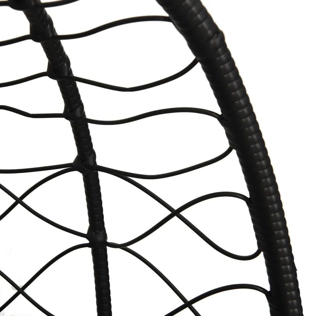 Cadeira forma ovo suspensa vime PE/aço c/ almofadão branco nata