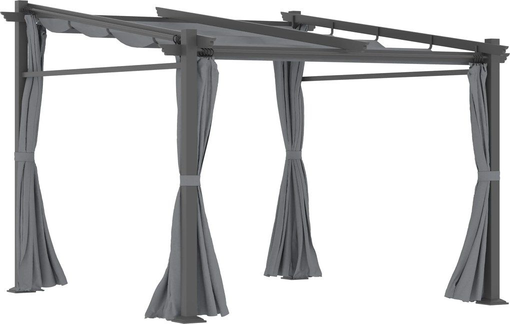 Outsunny Pérgola, incluindo material de fixação, teto retrátil, 2,97 m x 2,95 m x 2,3 m, Cinza escuro | Aosom Portugal