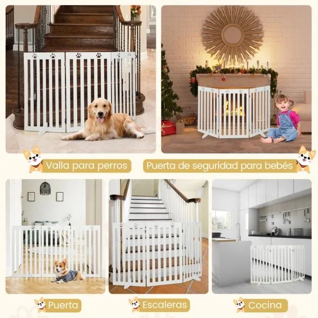 Barra de segurança extra largo com 2 pés de apoio Barreira interior de 3 painéis para escadas autónomas 50 x 89 cm Branco