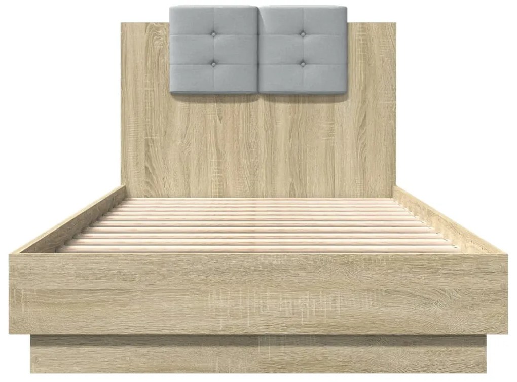 Estrutura cama c/ cabeceira/luzes LED 75x190 cm carvalho sonoma