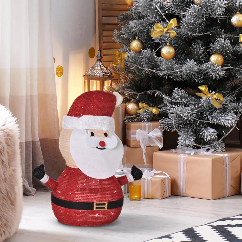 Outsunny Papai Noel de Tecido com Luzes LED Figura Decorativa Luminosa de Natal com Botão de Interruptor para Interior e Exterior Ø30x51cm Preto Branco e Vermelho
