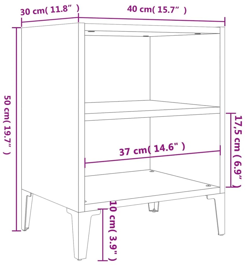 Mesa de cabeceira c/ pernas em metal 40x30x50cm carvalho sonoma