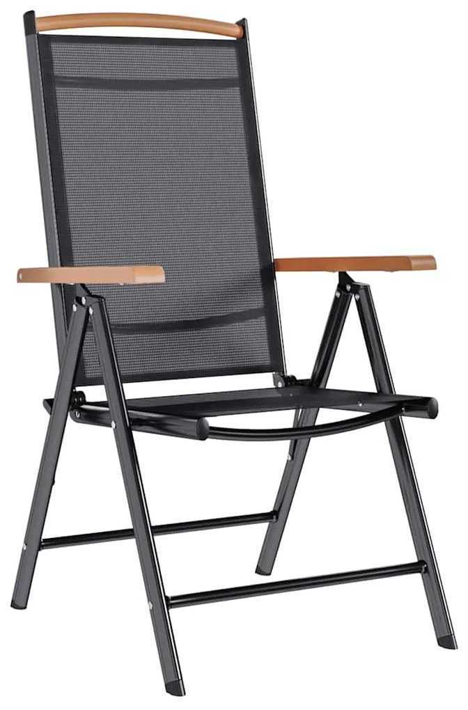 Cadeiras de jardim dobráveis 2 pcs alumínio e textilene preto