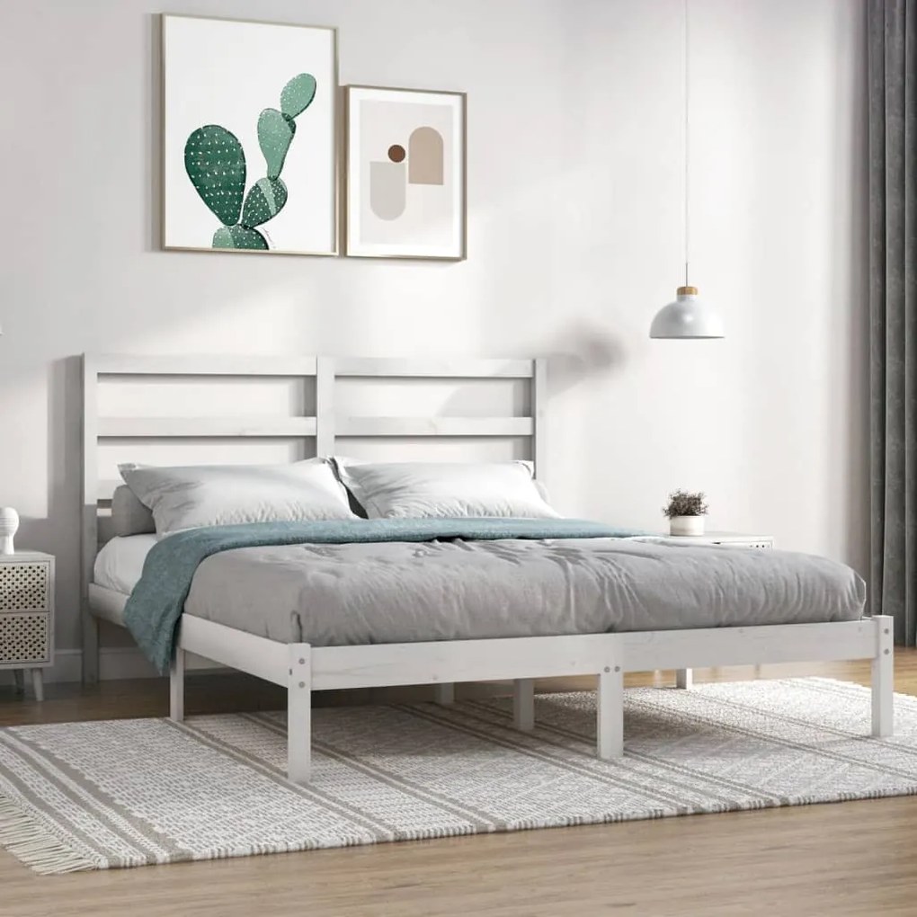 Cama sem colchão 140x200 cm madeira de pinho maciça branco
