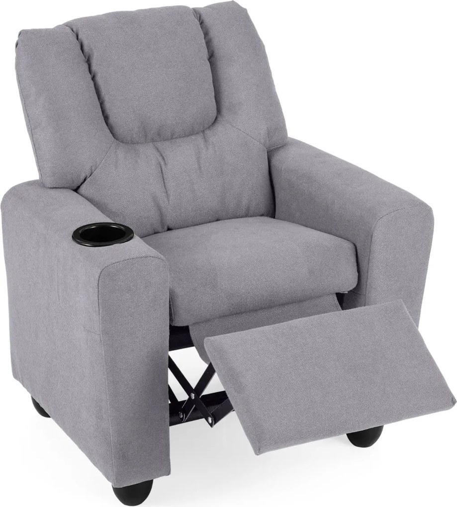 Poltrona reclinável para crianças em veludo, com porta-copos e apoio para os pés ajustável, para sala de estar ou área de jogos, a partir dos 3 anos,