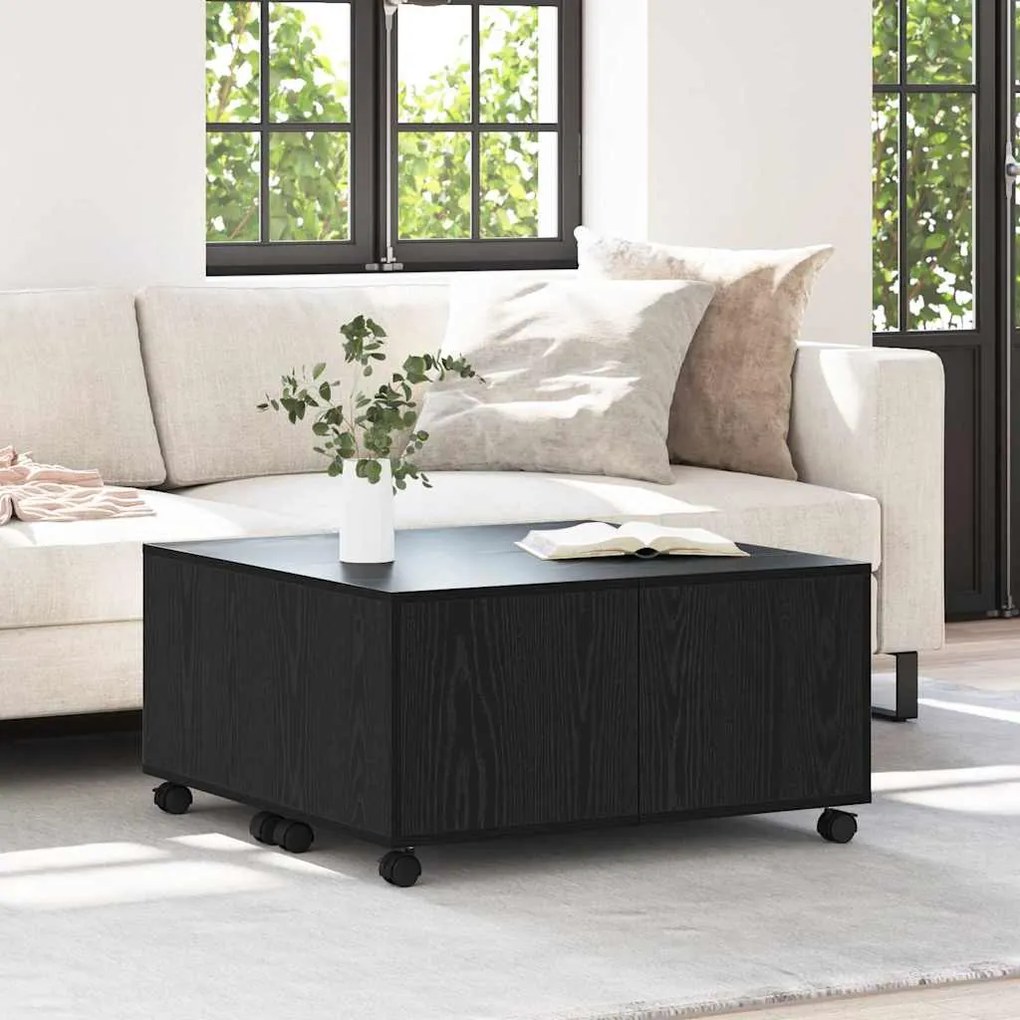 Mesa de centro com roda com armazenamento Carvalho preto 75 x 75 x 38