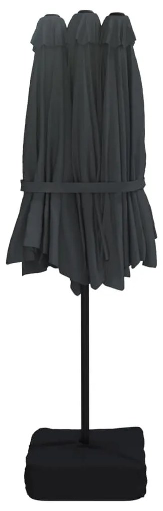 Guarda-sol de jardim c/ cabeça dupla/luzes LED 449x245 cm preto