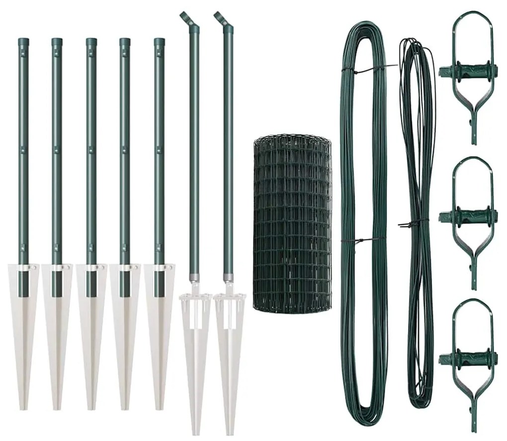 Cerca Euro com 7 postes pontudos, 0,6 x 10 m, aço galvanizado verde