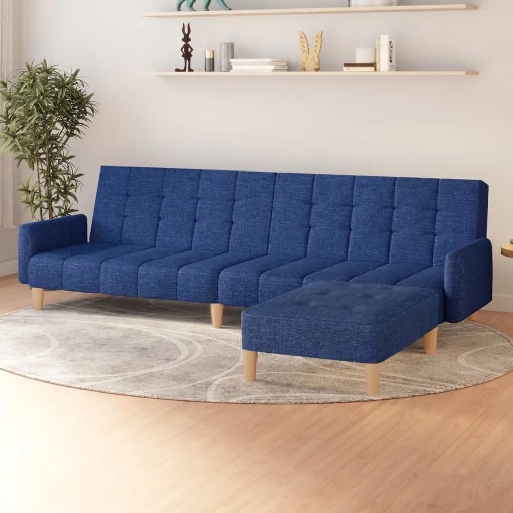 Sofá-cama de 2 lugares com apoio de pés tecido azul