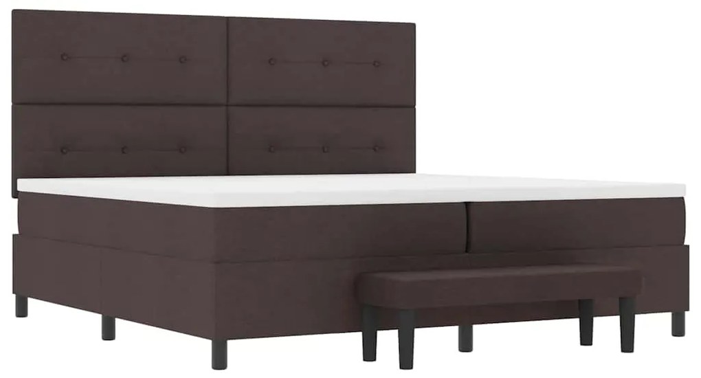 Cama Box com Colchão &amp; Banco Marrom Escuro 200x200 cm Tecido