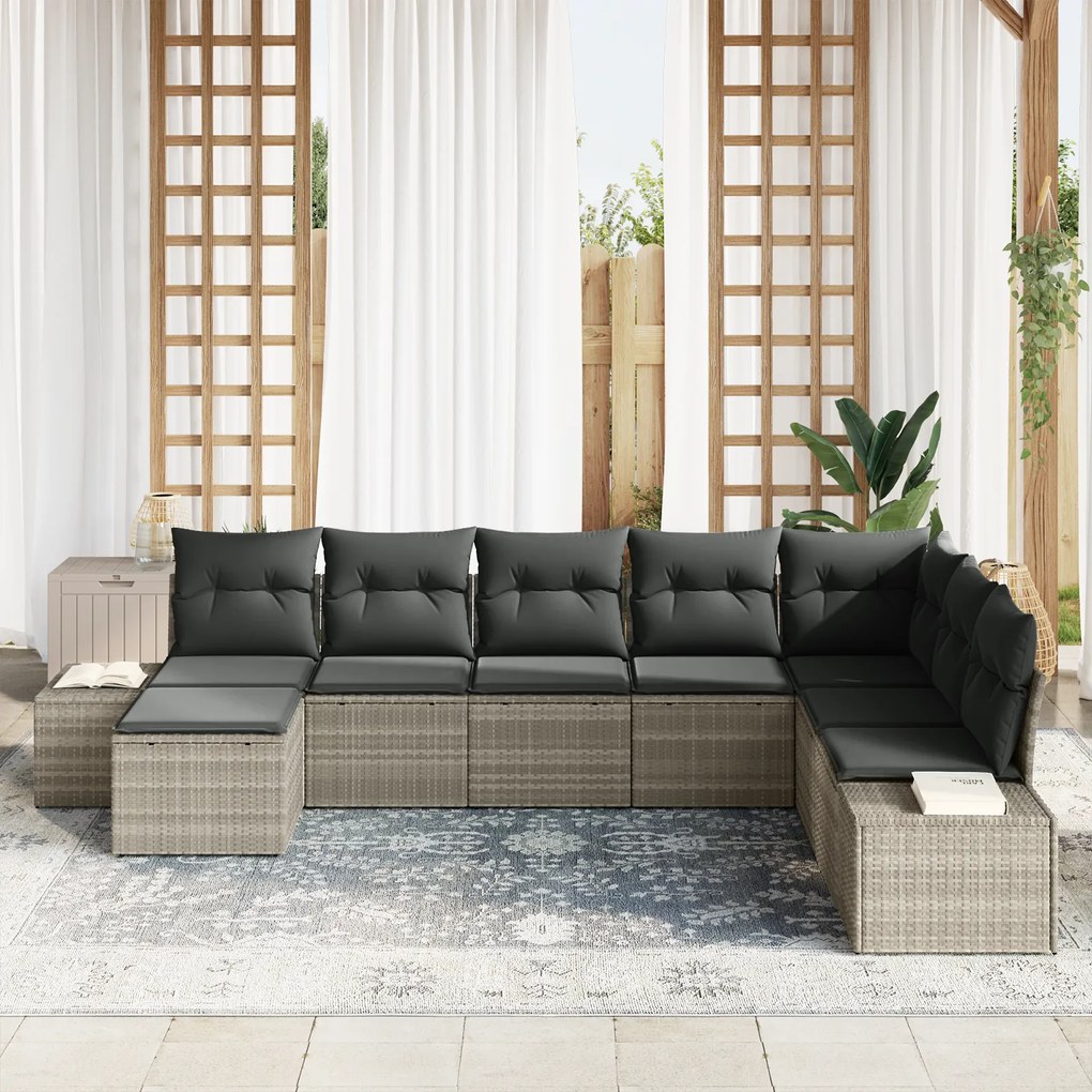 Conjunto de Sofá de Jardim de 8 Peças com Almofadas Cinzento-Claro Vim