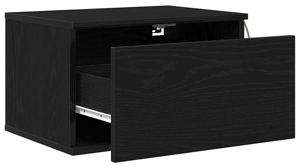 Criado-mudo vidaXL com LED montado na parede Carvalho Preto 50x36x30 c