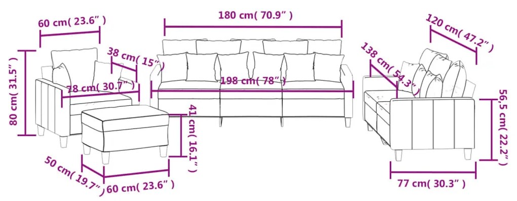 4 pcs conjunto de sofás com almofadas tecido cinzento-escuro