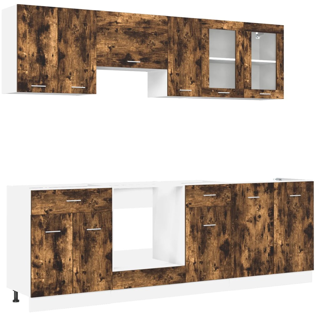 Conjunto de Armários de Cozinha 8 Peças Carvalho Fumado Madeira de Eng