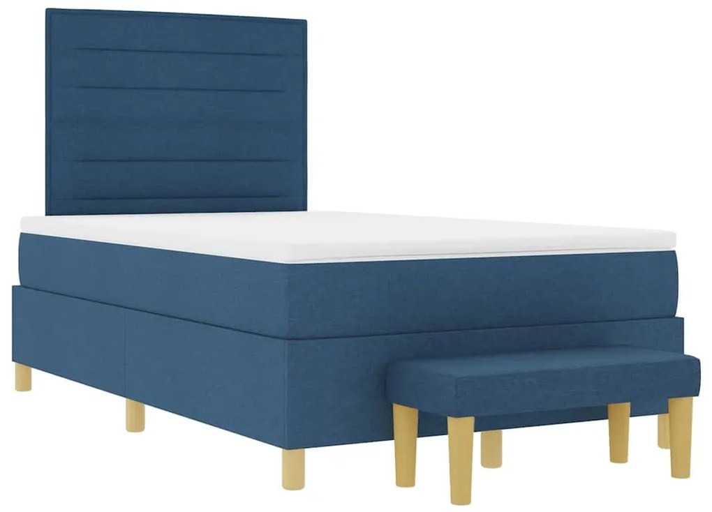 Cama Box Spring com Colchão &amp; Banco Azul 120x200 cm Tecido