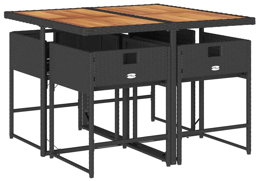 5 pcs conjunto de jantar p/ jardim c/ almofadões vime PE preto