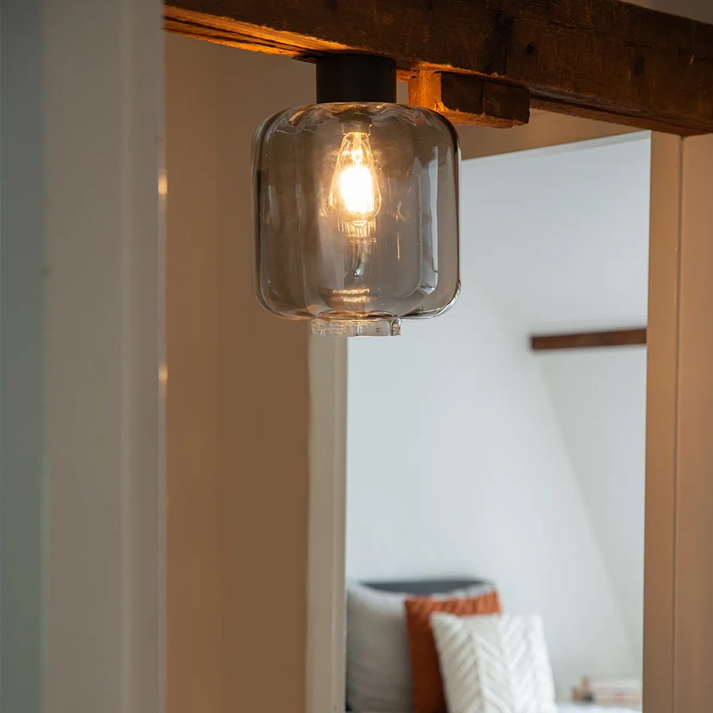 Candeeiro de teto design preto com vidro fumê - Qara