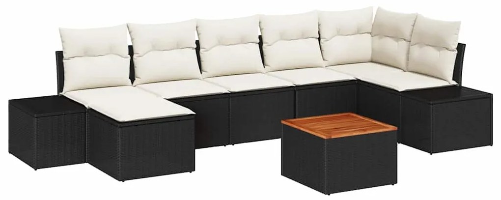 Conjunto de Sofá de Jardim 8 pcs Preto, branco