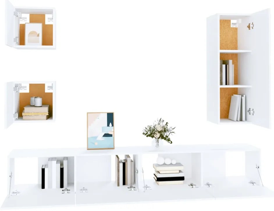 Conjunto móveis de TV 5 pcs madeira processada branco