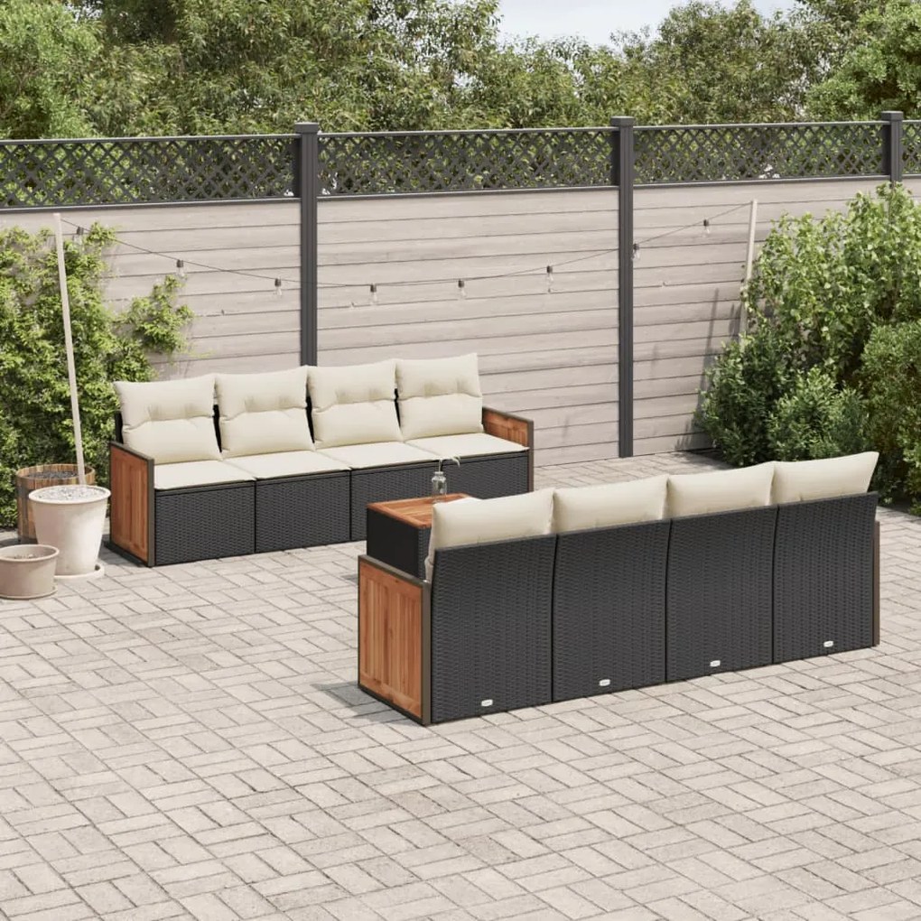 vidaXL 9 pcs conjunto de sofás p/ jardim c/ almofadões vime PE preto