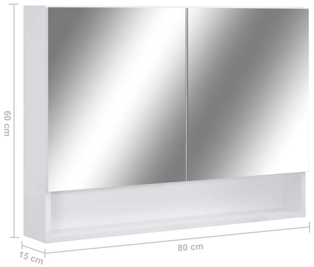 Armário espelhado casa de banho com LED 80x15x60 cm MDF branco