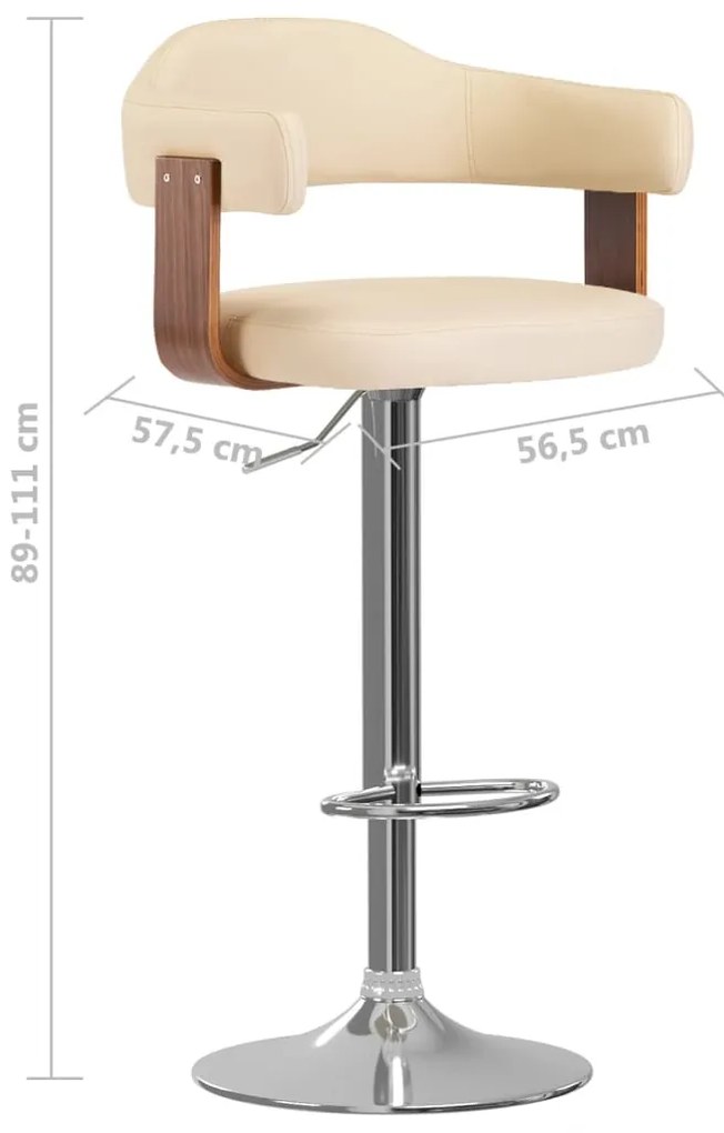 Bancos de bar 2 pcs madeira curvada e couro artificial creme