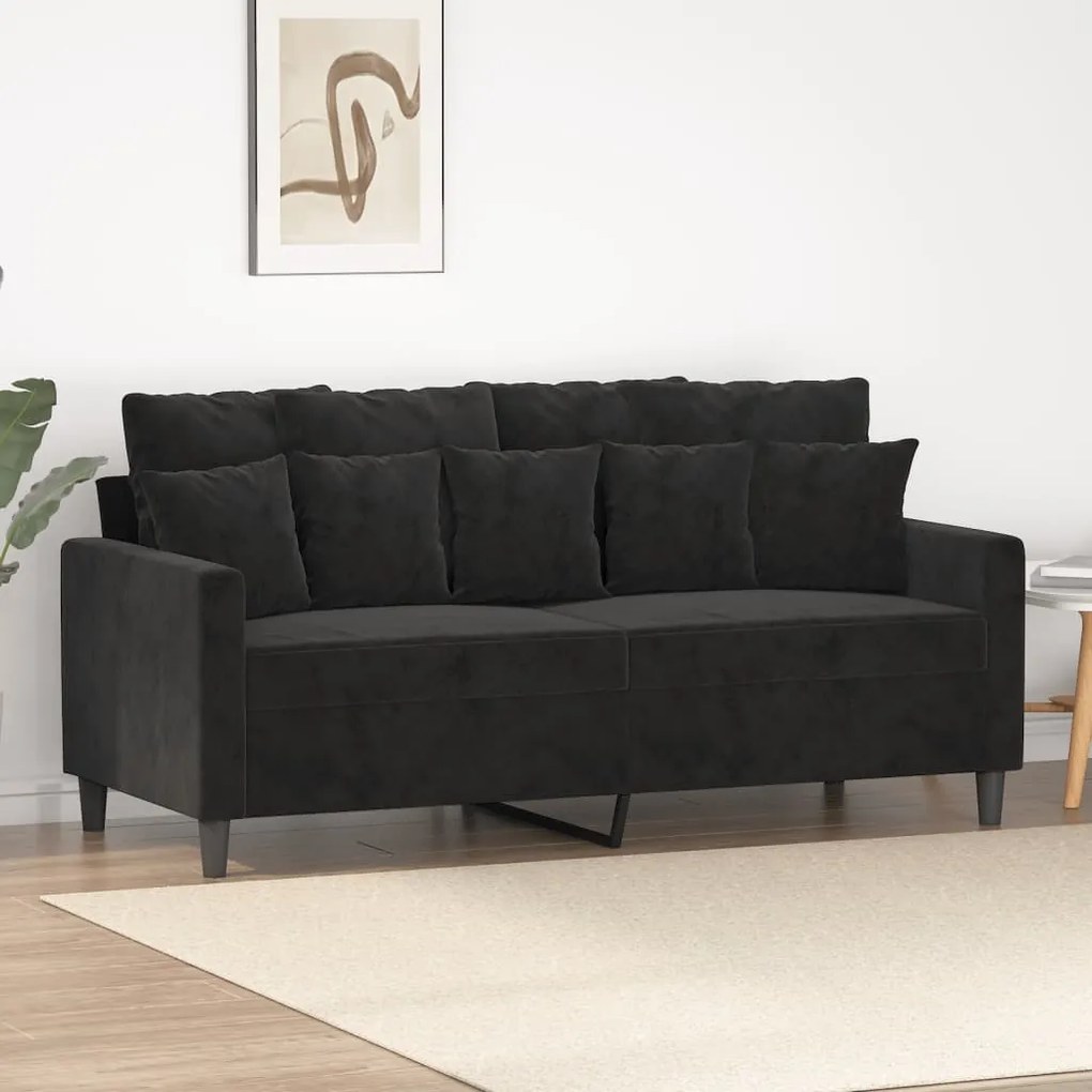 Sofá de 2 lugares veludo 140 cm preto