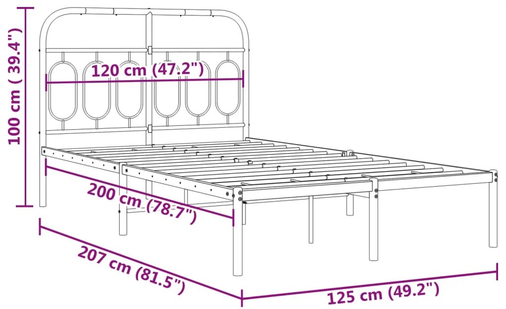 Estrutura de cama com cabeceira 120x200 cm metal branco