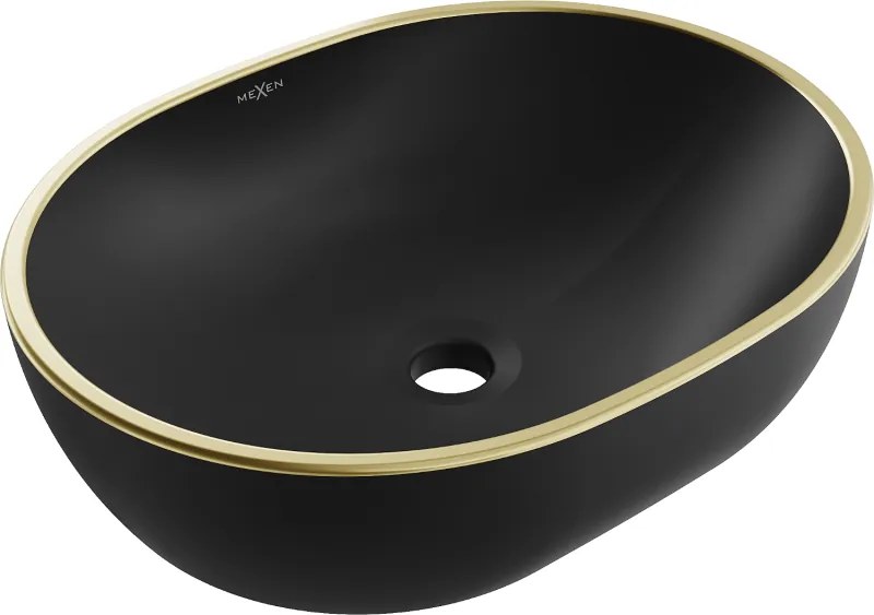 Mexen Viki lavatório de bancada 48 x 35 cm, preto mate/bordo dourado - 21054875