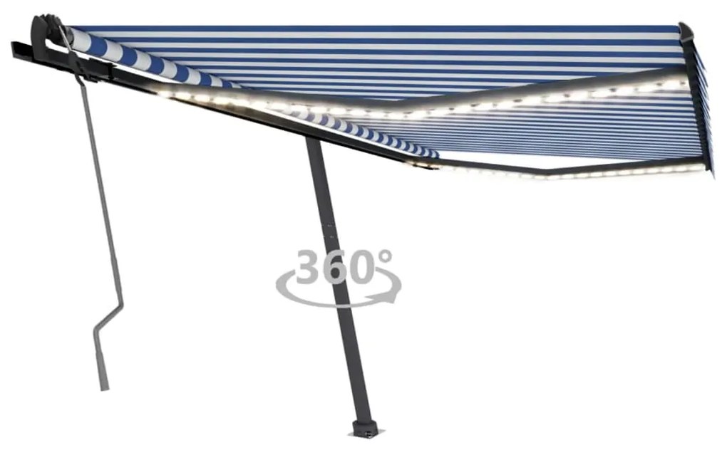 Toldo retrátil manual com LED 400x350 cm azul e branco