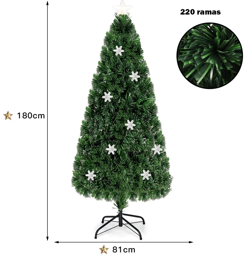 Árvore de Natal Artificial 180cm com Base de Fibra de Vidro Iluminada Mudança de Cor para Decoração de Natal em Casa e Festas