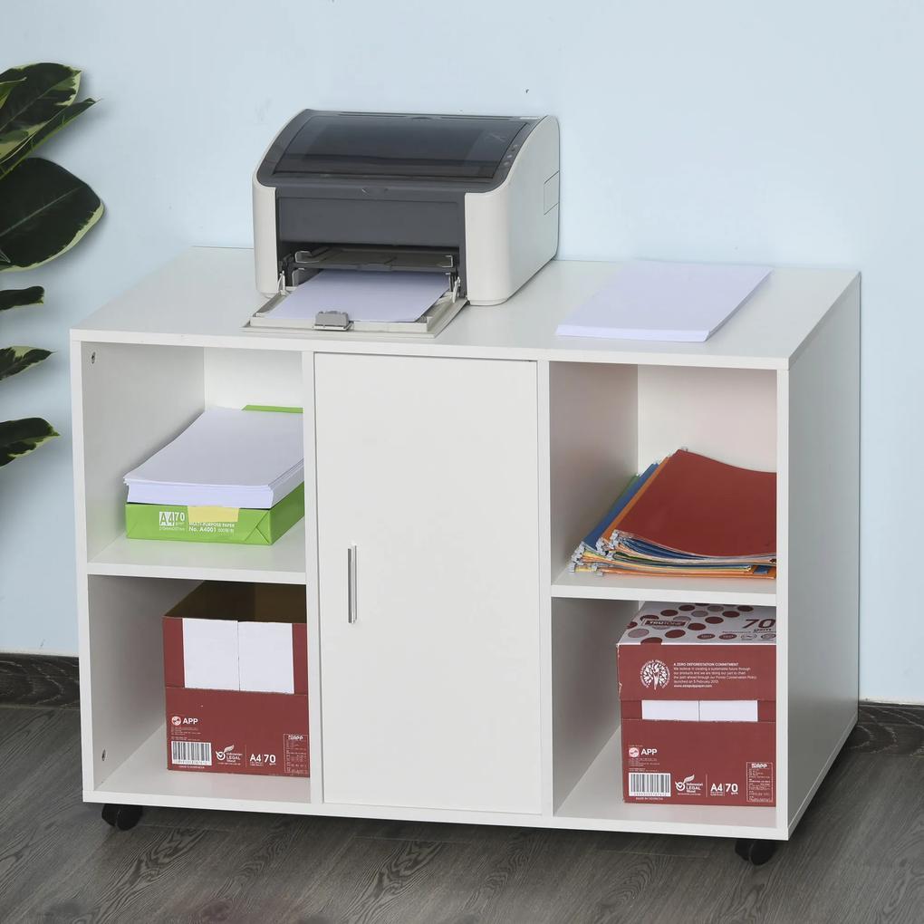 HOMCOM Suporte para impressora com rodízios de 360º Gabinete de escritório multifuncional Gabinete de arquivo móvel E1 Placa de partícula 100x 40 x 71 cm branco