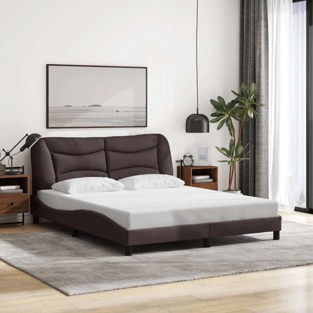 Estrutura de cama sem colchão 160x200 cm tecido castanho-escuro