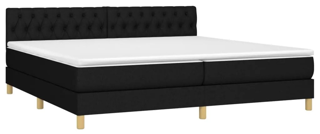 Cama box spring c/ colchão e LED 200x200 cm tecido preto