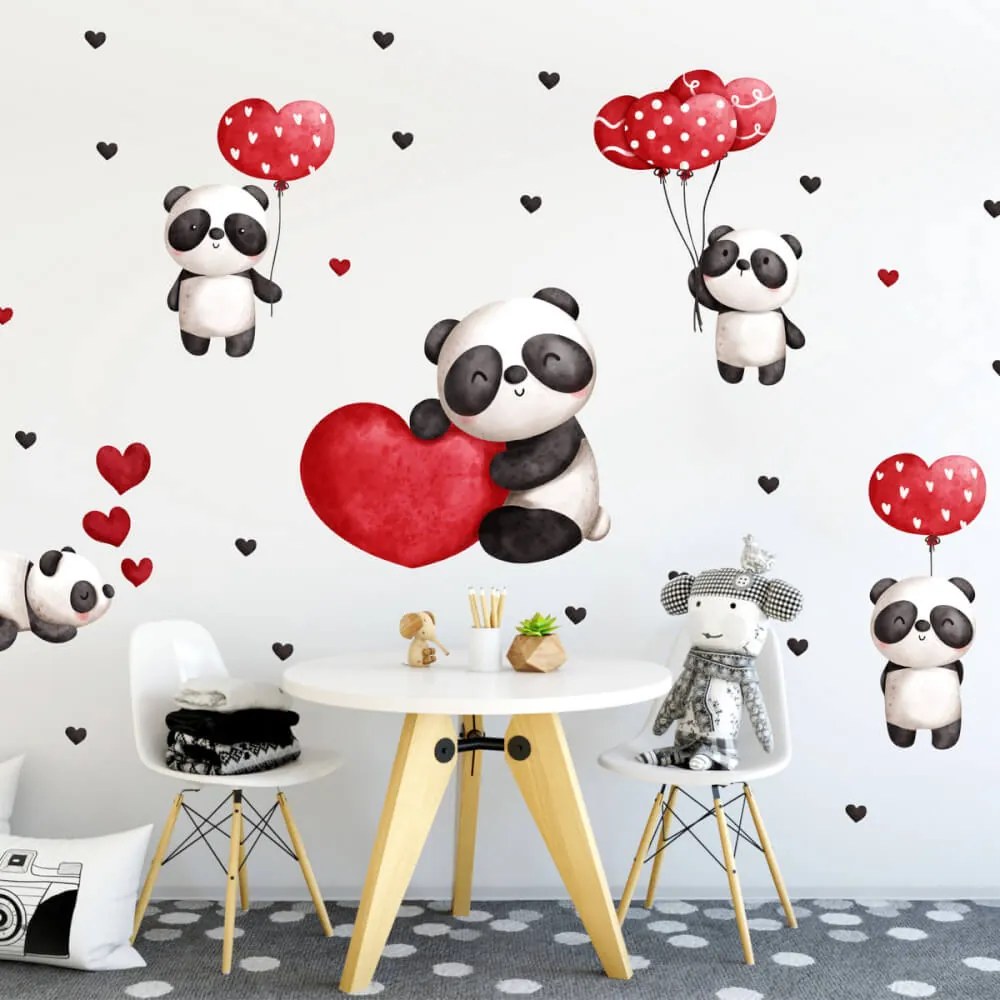 Autocolante de parede - Pandas e corações
