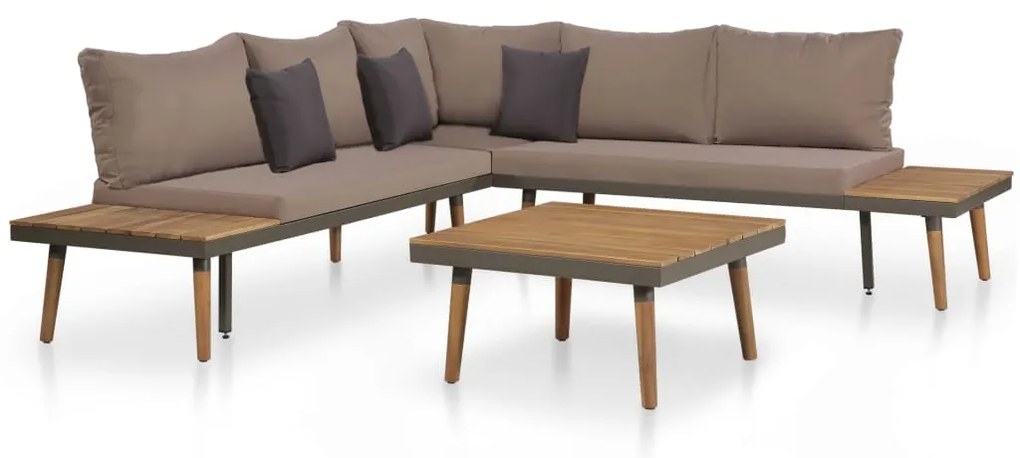 vidaXL 4 pcs conj. lounge jardim c/ almofadões acácia maciça castanho