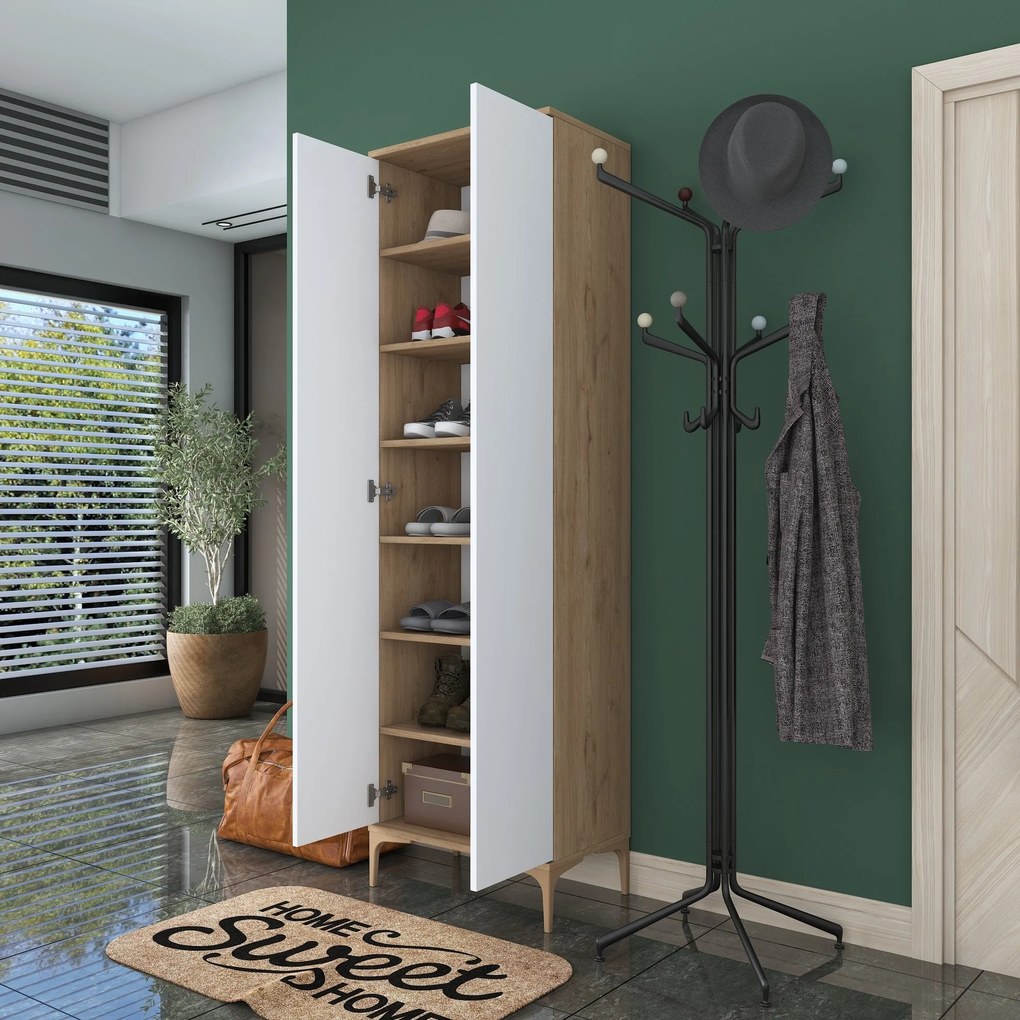 Hall Stand EA116 – Walnut White – 60x198,6x37,5 cm