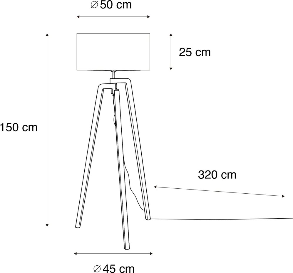 Candeeiro de pé tripé preto com abajur vermelho com interior dourado 50cm - Puros