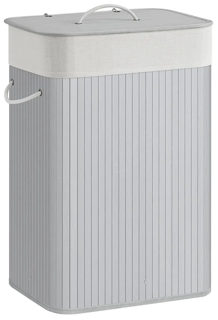 SONGMICS LCB010G01 Cesto de roupa retangular, cesto de roupa de bambu com 3 alças, 40 x 30 x 60 cm, cinza