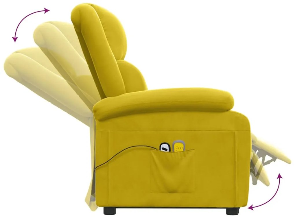 Poltrona de massagens elevatória veludo amarelo