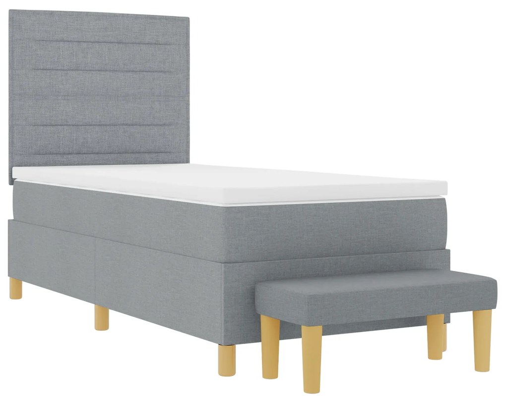 Cama Box Spring com Colchão e Banco Cinza Claro 80x200 cm Tecido