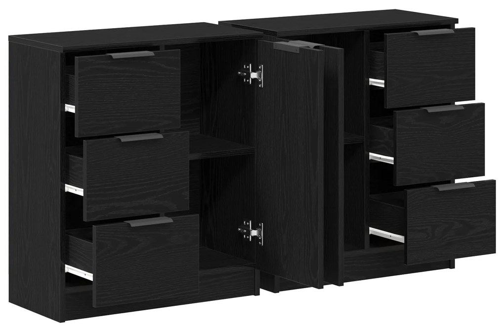 Buffets 2 pcs Madeira de Carvalho Preto 60x30x70 cm Madeira engenheira