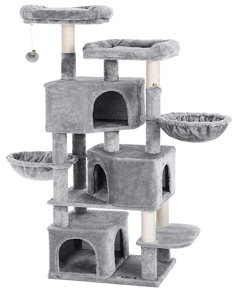 Árvore grande para gatos FEANDREA com 3 cavernas para gatos, torre para gatos de 164 cm, cinza claro PCT98W