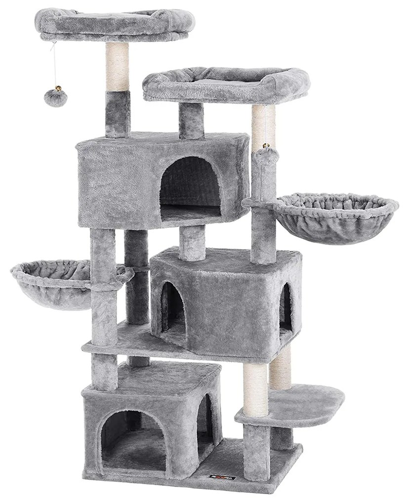 FEANDREA Árvore grande para gatos com 3 cavernas para gatos, torre para gatos de 164 cm, cinza claro PCT98W