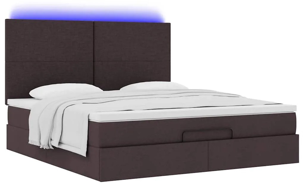Estrutura de cama otomana com colchão tecido castanho escuro